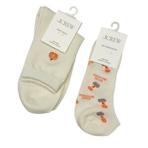 J Crew Women’s Sock Set – Cream Pumpkin Socks & Pumpkin Spice No-Show Socks NWT